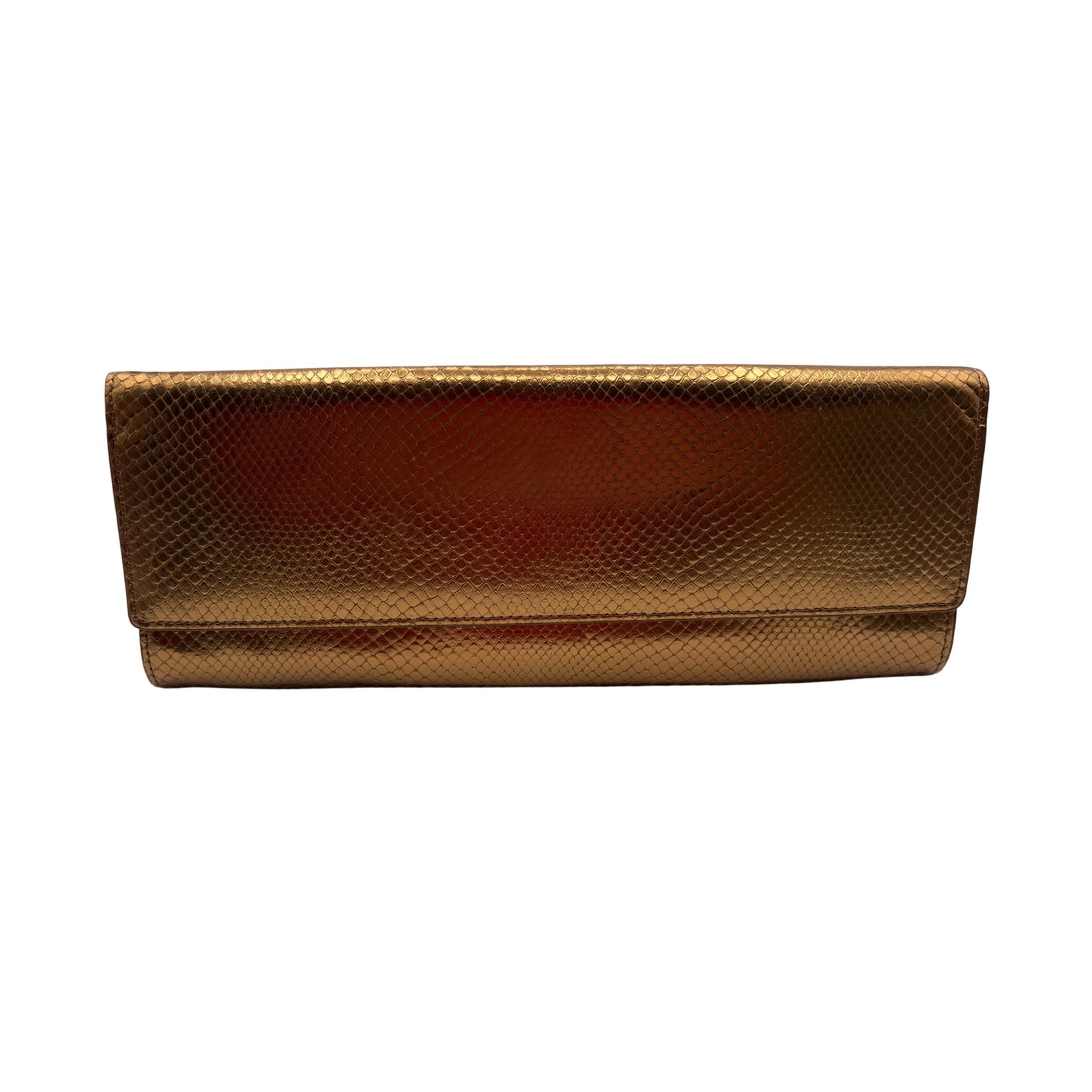 Ann Taylor Clutch Bag Womens Os Bronze Good Metallic Snakeskin Embossed Evening